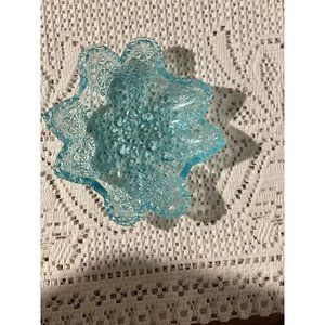 Wright Glass L G Daisy And Button Light Blue Bowl, Dish